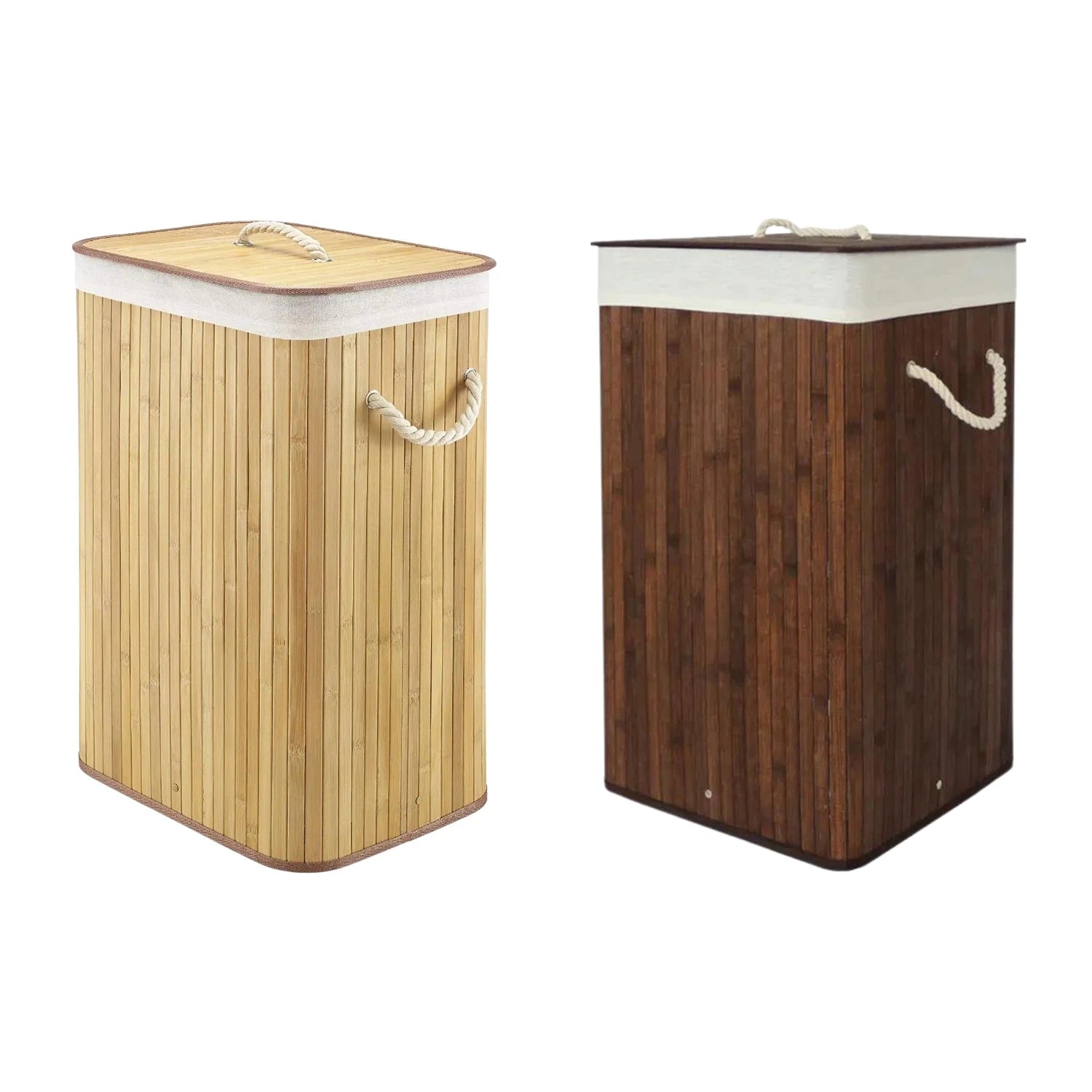 Cesto de Roupa Suja com Tampa em Bambu – 72 L | Alça de Corda Ergonómica e Saco Lavável