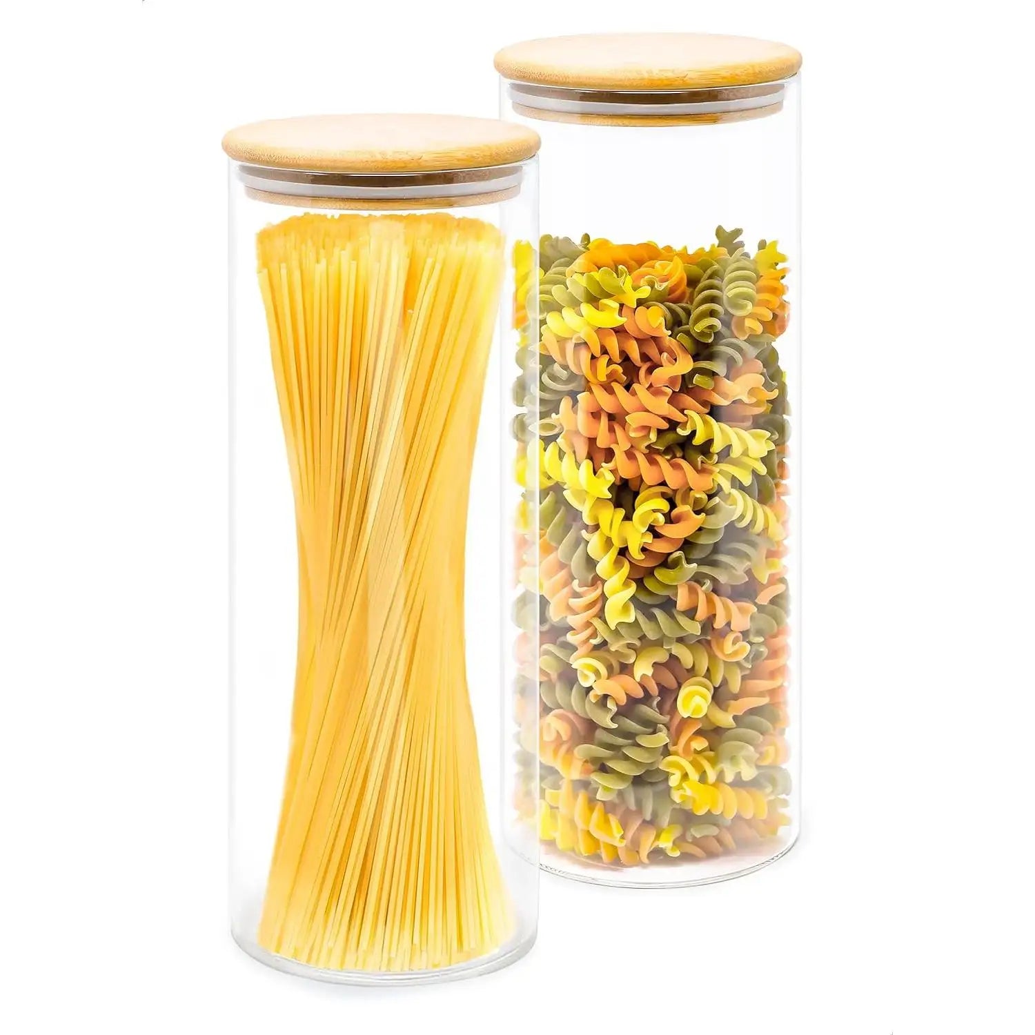 Frascos Herméticos em Vidro com Tampa de Bambu – Conjunto 2 x 1,9 L para Organização de Cozinha