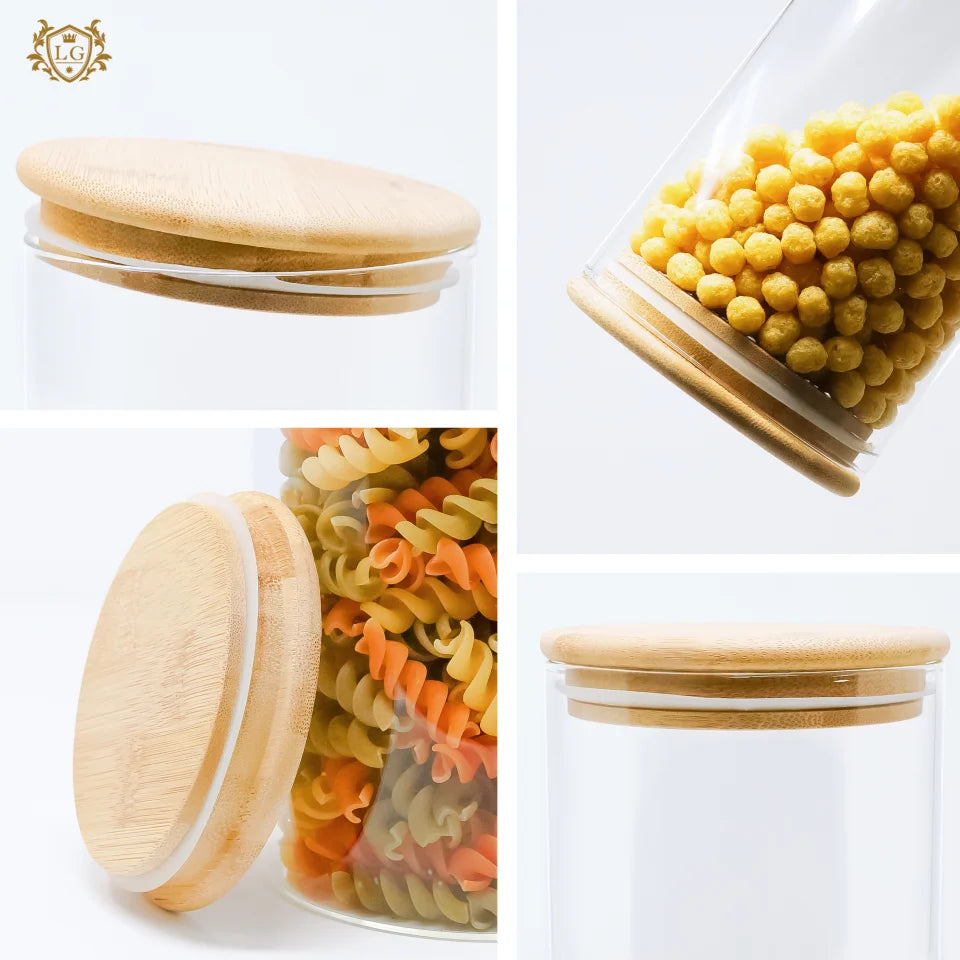 Conjunto de 4 Frascos de Vidro Herméticos com Tampa de Bambu – 0,75 L