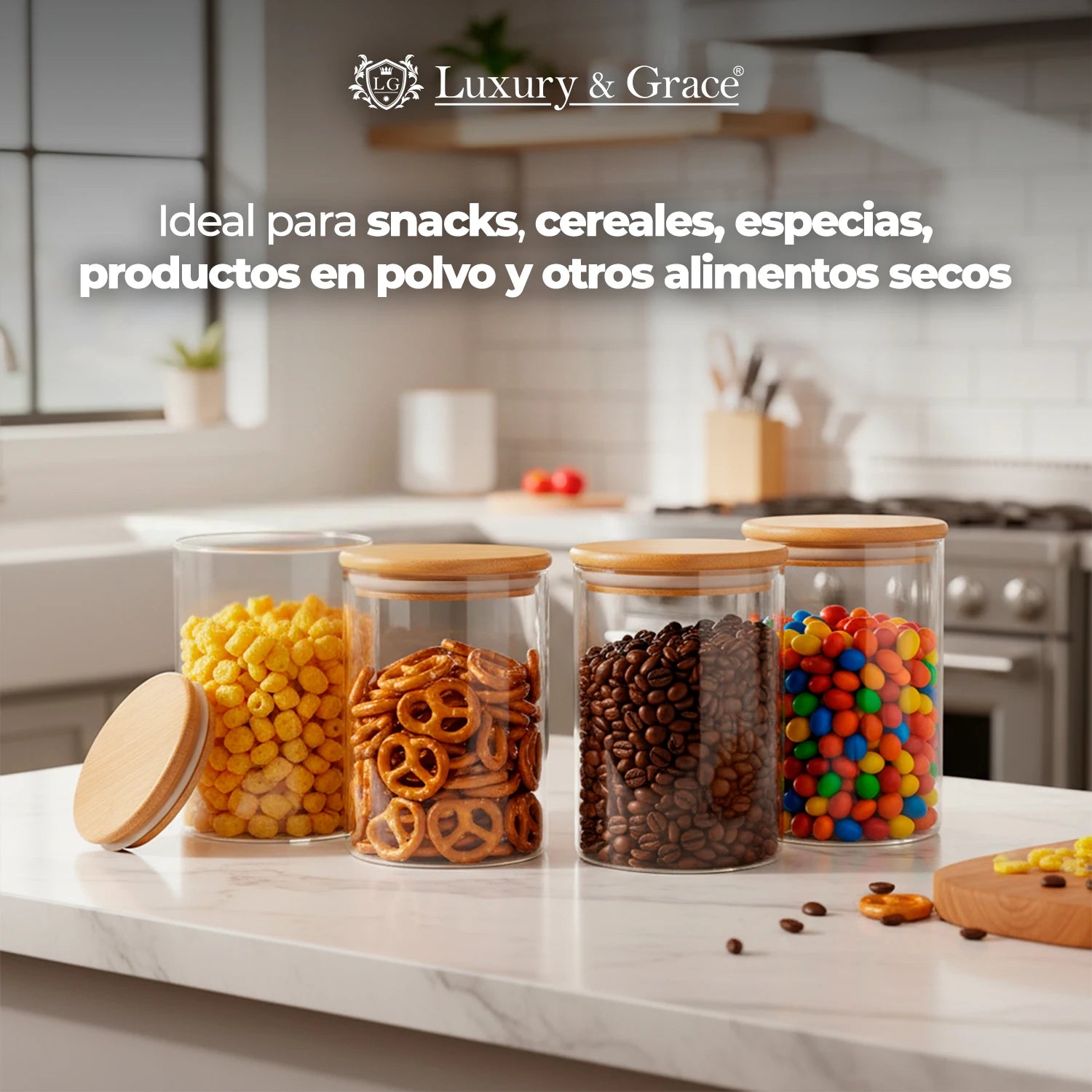 Conjunto de 4 Frascos de Vidro Herméticos com Tampa de Bambu – 0,75 L